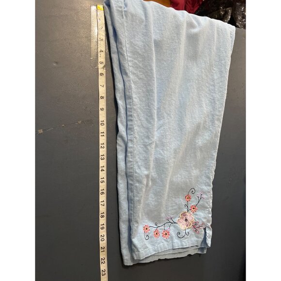 Sag Harbor Light Blue Embroidered Linen Blend Capri Pants‎ Sz 18 Lagenlook Beach - Picture 5 of 13